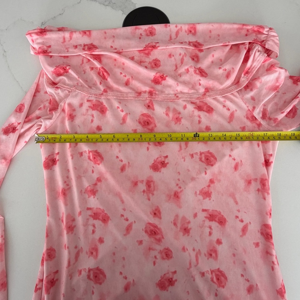 Pink Floral Off Shoulder Maxi Dress Stretch Knit Size XL - Picture 2 of 4